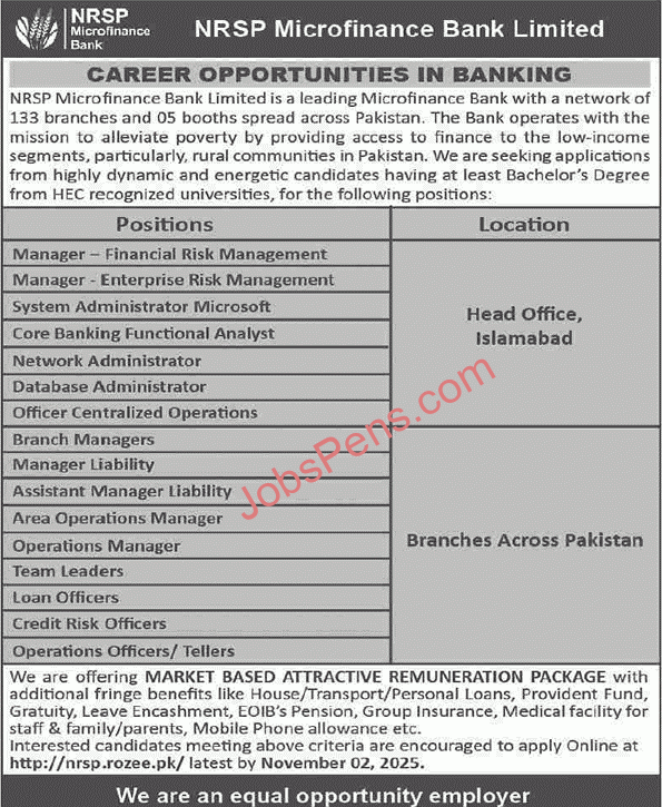 NRSP Microfinance Bank Jobs 2025