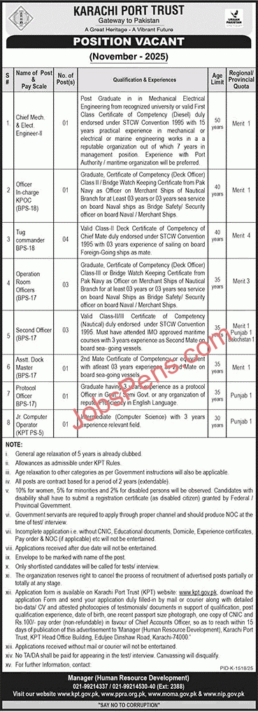 Karachi Port Trust Jobs 2025