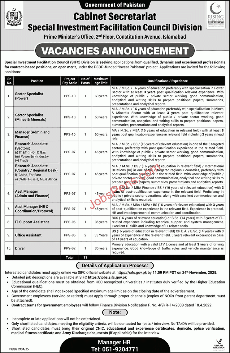 Special Investment Facilitation Council Islamabad Jobs 2025